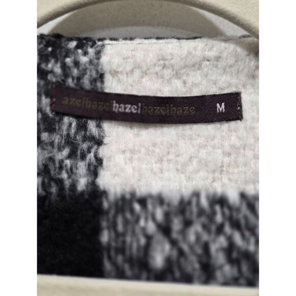 Hazelhazel Black White Buffalo Check Plaid Coat Cardigan Jacket Textured Knit, M - Picture 11 of 11